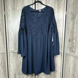 Chelsea28 Dress Sz 2X Formal Knee Length Lace Navy Sapphire NEW